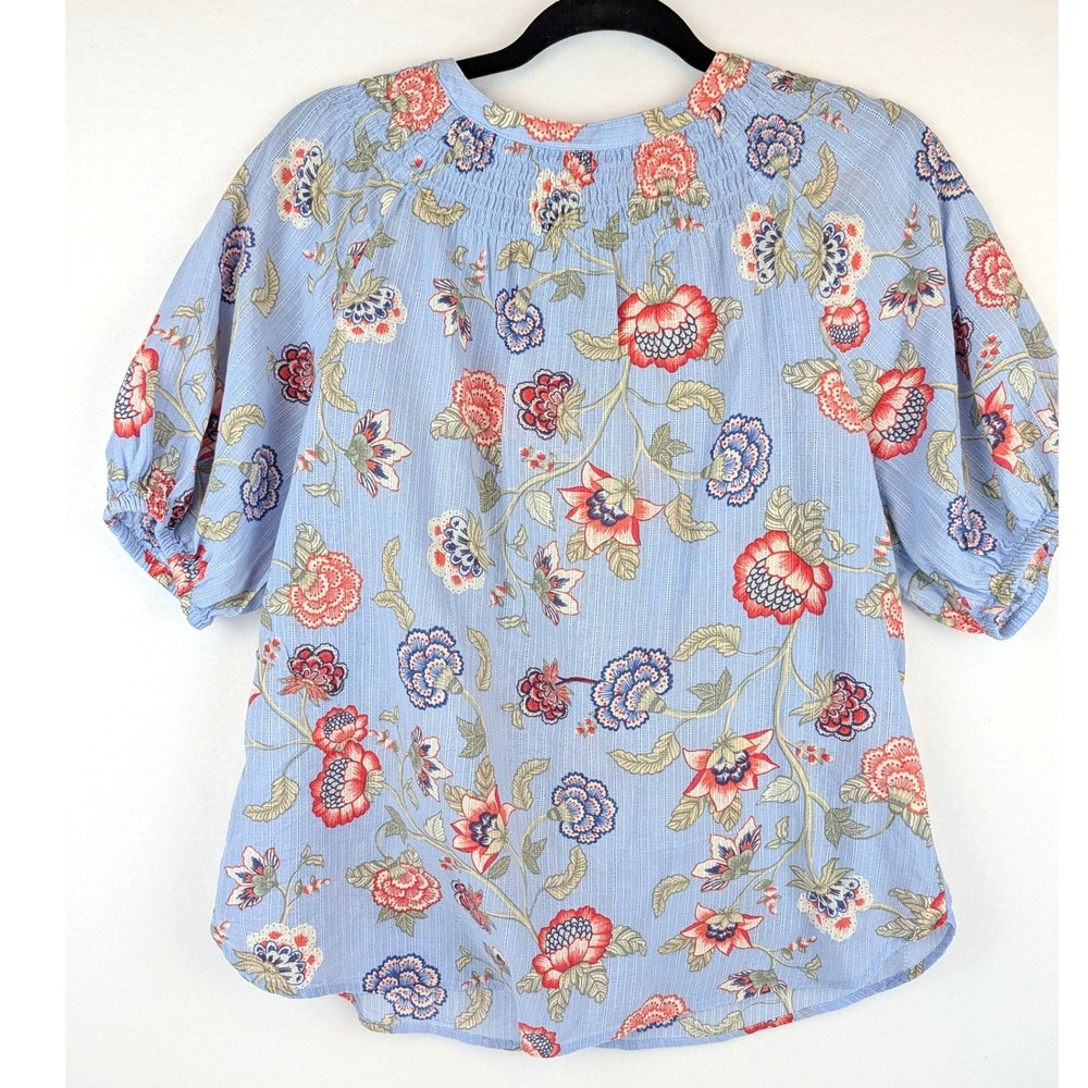 LOFT Blue Floral Dobby Stripe Smocked Puff Sleeve Blouse Top Medium Bundle of 2 - Picture 3 of 16